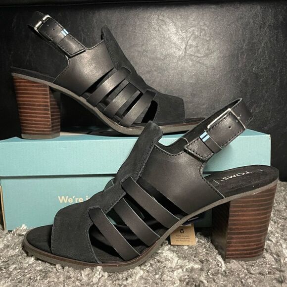 NIB TOMS Majorca Caged Slingback Leather Sandals - Picture 1 of 8